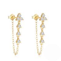 wholesale S925 Sterling Silver Chain-connected Zircon-encrusted Tassel Earrings, A Popular And Elegant Ins High-end Earring-Gold 925 silver