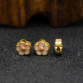 wholesale Gold-plated 925 Silver Enamel Peach Blossom and Plum Blossom Flower Bead with Openwork Spacer, Traditional Craft DIY Jewelry Bracelet Stringing Accessories-0-5