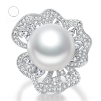 wholesale S925 Silver New Pearl Ring 14mm Shell Pearl Ring for Women, Elegant and Goddess-like Style-R391 Pearl Ring Size 9