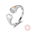 wholesale S925 Sterling Silver Cloud-Pull Jewelry Adjustable Open Ring with Cute Cat Paw Print Direct from Manufacturer-0-4