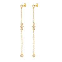 wholesale S925 Sterling Silver Tassel Chain Ins Zircon Inlaid Earrings For Daily Office Wear-Gold-Style 1 925 Silver