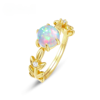 wholesale S925 Sterling Silver New Fashionable and Popular Opal Ring Adjustable Open Ring for One-Click Dropshipping-10K gold + swimming paint Adjustable opening