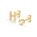wholesale Metal: 925 Sterling Silver Alibaba International Station Exclusive 26 Letters Shiny Zircon Ear Studs Light Luxury Micro-Inlaid Personality Ear Pin-0-10