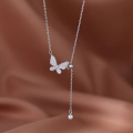 wholesale S925 Sterling Silver Butterfly Pendant Tassel Necklace for Women, Minimalist Niche Luxury Design Sense Choker-0-2