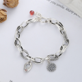 wholesale S925 Sterling Silver Retro Vintage Style Auspicious Chinese Character "Fu" Pendant with Tassel and Chunky Chain Link Unisex Bracelet-0-0