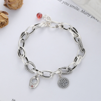 wholesale S925 Sterling Silver Retro Vintage Style Auspicious Chinese Character "Fu" Pendant with Tassel and Chunky Chain Link Unisex Bracelet-YS183/approx. 14.7g 925 silver
