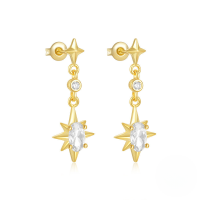 wholesale S925 Sterling Silver Four-pointed Star Octagonal Star Zircon Accent Women's Earrings With Teardrop Pearl-Gold#3 925 Silver