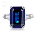 wholesale S925 Sterling Silver New Emerald Cut 10*14 Royal Blue Ring for Women-0-0