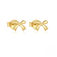 wholesale S925 Sterling Silver V-shaped Full Zircon Star Flower Earrings With Bow-Gold#2 925 Silver