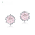 wholesale S925 sterling silver minimalist fashion snowflake earrings with pink crystal, luxury-style jewelry wholesale-0-0