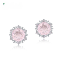 wholesale S925 sterling silver minimalist fashion snowflake earrings with pink crystal, luxury-style jewelry wholesale-Thick Silver Platinum>925 Silver