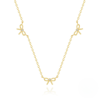 wholesale S925 Sterling Silver Bow-shaped Zircon-accented Ear Cartilage Piercing, Bracelet, And Necklace Jewelry Set-Gold-Necklace 925 Silver