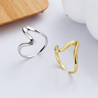 wholesale S925 Sterling Silver Ins Style Minimalist Wave Line Irregular Geometric Niche Design Open Adjustable Ring-DJ1127 Gold/approx. 1.78g &gt; Adjustable opening