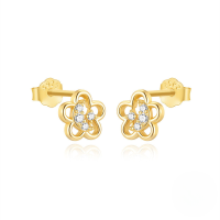wholesale S925 Sterling Silver Five-petal Flower Hollow-out Delicate Commuter Versatile Stud Earrings-Gold 925 silver