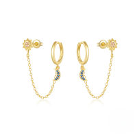 wholesale S925 Sterling Silver Evil Eye Earrings With Moon, Heart, Tassel, And Crystal Inlay-Gold#2 925 Silver