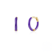 wholesale S925 Sterling Silver Round Handmade Enamel Dangle Ear Clips, Cross-border Hot-selling Fashion Trend Minimalist Personality Hoop Earrings-Gold-dark purple