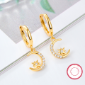 wholesale Metal: 925 Sterling Silver Star and moon earrings for women,, gold-plated with cubic zirconia inlay, cross-border European and American jewelry-0-1