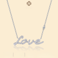 wholesale 925 Sterling Silver, Hypoallergenic, Love Letter Pendant Necklace, Korean Instagram Celebrity Hot Seller, Custom OEM/ODM Processing-Electroplated gold + moissanite