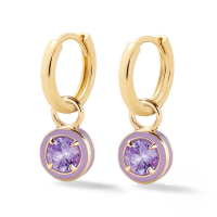 wholesale S925 Sterling Silver Round Cocktail Huggie Hoop Earrings With Colorful Enamel Drops-Gold-Purple Diamond 925 Silver