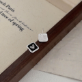 wholesale S925 sterling silver black drip enamel square heart earrings for women, new trendy sleep-friendly earrings-0-5