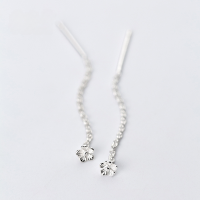 wholesale S925 Sterling Silver Short Flower Ear Chain for Women, Korean Style Small Fresh Five-Petal Frangipani Earrings E6896-S925 silver pair 925 silver