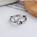 wholesale S925 Sterling Silver European and American Ins Minimalist Style Double-Layer Hollow Double Circle Adjustable Ring for Men and Women-0-1