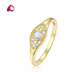 wholesale S925 Silver Japanese Round Synthetic Opal OPAL Ring, White Opal Light Luxury Eye Jewelry Ring-0-0