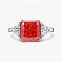 wholesale Metal material first: Padparadscha Red 5ct High Carbon Diamond Ring, Square Ice Flower Cut 10*10, European and American Light Luxury Ring, Size 5-9-Sea blue platinum claw 10*10; B10【R-0896】 No. 5