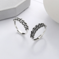 wholesale S925 Sterling Silver Retro Vintage Hand-Woven Geometric Cross Minimalist Adjustable Open Ring-0-0