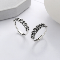 wholesale S925 Sterling Silver Retro Vintage Hand-Woven Geometric Cross Minimalist Adjustable Open Ring-YJ929M/B about 3g opening adjustable