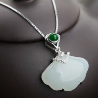 wholesale 925 Sterling Silver with White and Green Jade Beads, New Chinese Retro Style Jade Pendant with Certificate for Women-White jade 23*19mm pendant (without chain)  925 silver
