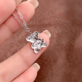 wholesale S999 Pure Silver Bear Heart Broken Ice Pendant Necklace for Women, Sweet and Fresh, Luxurious High-End Sense Collarbone Chain-0-0