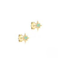 wholesale S925 Sterling Silver Octagonal Opal Earrings With Zircon Accents, Exuding Korean Style Minimalist Elegance-Gold 925 silver
