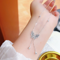 wholesale 999 Pure Silver Butterfly Tassel Four-Leaf Clover Necklace for Women, Small Batch Design, High-End Feel, Light Luxury Collarbone Chain, Gift for Girlfriend-0-3