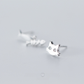 wholesale S925 Silver Earrings for Women, Korean Style Asymmetric Diamond-Encrusted Cat and Fish Studs, Cute E7471-0-1