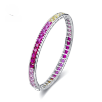 wholesale S925 Silver Full Diamond Bracelet with Borderless Inlaid Colorful Diamonds in Rainbow Candy Colors, a European and American Fashion New Product by Mu Jing Jewelry-B045 Rainbow Bracelet [17cm] 925 Silver