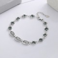 wholesale S925 Sterling Silver with Green Zircon Rose Flower Bracelet, Retro Style Vintage Charm Luxury Women's Accessory-0-0