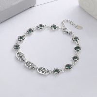 wholesale S925 Sterling Silver with Green Zircon Rose Flower Bracelet, Retro Style Vintage Charm Luxury Women's Accessory-160SM/approx. 11.9g 925 silver