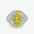 wholesale High Carbon Diamond, 4-carat oval-shaped fancy vivid yellow ice flower cut ring by Shipei Jewelry, niche design, sizes 5-9 available-0-0