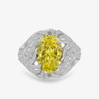 wholesale High Carbon Diamond, 4-carat oval-shaped fancy vivid yellow ice flower cut ring by Shipei Jewelry, niche design, sizes 5-9 available-Vivid Yellow 9*13 [R-2624] No. 8