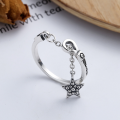 wholesale S925 Sterling Silver Retro Chain Adjustable Pentagram Pendant Tassel Ins Minimalist Style Index Finger Ring-0-0