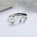 wholesale S925 Sterling Silver Korean-style Asymmetric Five-point Star Interwoven Pearl Line Open Ring for Women-0-2