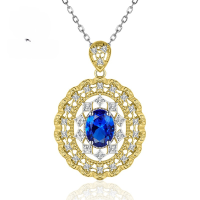 wholesale Metal, new Italian craftsmanship court-style 6*8 simulated sapphire necklace pendant for women live streaming-N270 Blue Diamond 925 Silver