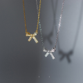 wholesale 925 Silver Summer Sweet Diamond Bow Necklace Korean Style Simple Women's Collarbone Chain D8521-0-2