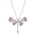 wholesale S925 silver cross-border hot-selling dragonfly-shaped light pink high-carbon diamond pendant fully set with colored diamonds, a unique European and American-style collarbone necklace-0-0