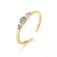 wholesale S925 Sterling Silver Women's Retro Ins Ring For Daily Wear-Gold-Purple Diamond + White Diamond Adjustable opening