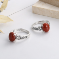 wholesale 925 Sterling Silver Auspicious Clouds and Ruyi Scepter Inlaid with Southern Red Agate Ring, Retro Literary Ethnic Style Temperament Ring-0-1