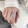 wholesale S925 Silver Fashion European and American Cross-Border Bow Multi-Line Ins Minimalist Style Versatile Adjustable Ring-0-3