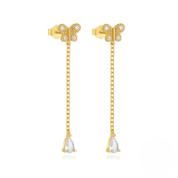 wholesale S925 Sterling Silver Super Sparkling Zircon Water Drop Tassel Earrings, Korean Style Fresh And Elegant With Pearl Butterfly Heart-Gold#6 925 silver
