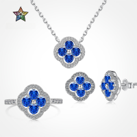 wholesale S925 Sterling Silver Korean New Style Four-Leaf Clover Necklace Ring Earrings Set with Colorful Zircon Inlay Design Wholesale Women's Jewelry-White gold and white diamonds DY120950-SW-WH#7>925 silver